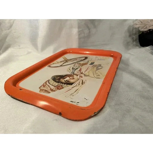 Coca Cola Collectable –Drinks Tray Gibson Girl Driving Car Rectangle Orange - Picture 3 of 5